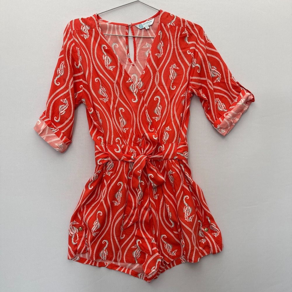 Escapada Living Tropical Resort Wear Romper S Coral Seahorse Nautical Rope Print